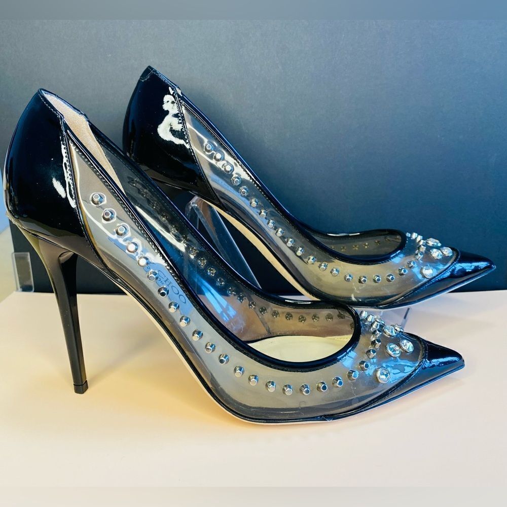 🛍️ Jimmy Choo Authentic Black and Silver Studded Heels w Original Packaging - Picture 8 of 17